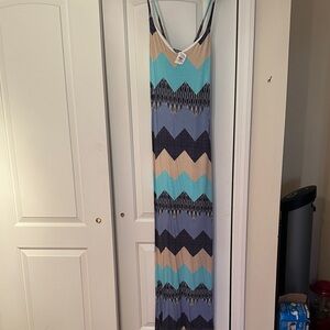 Neiman Marcus Zigzag Maxi Dress - Blue, Black, Tan
